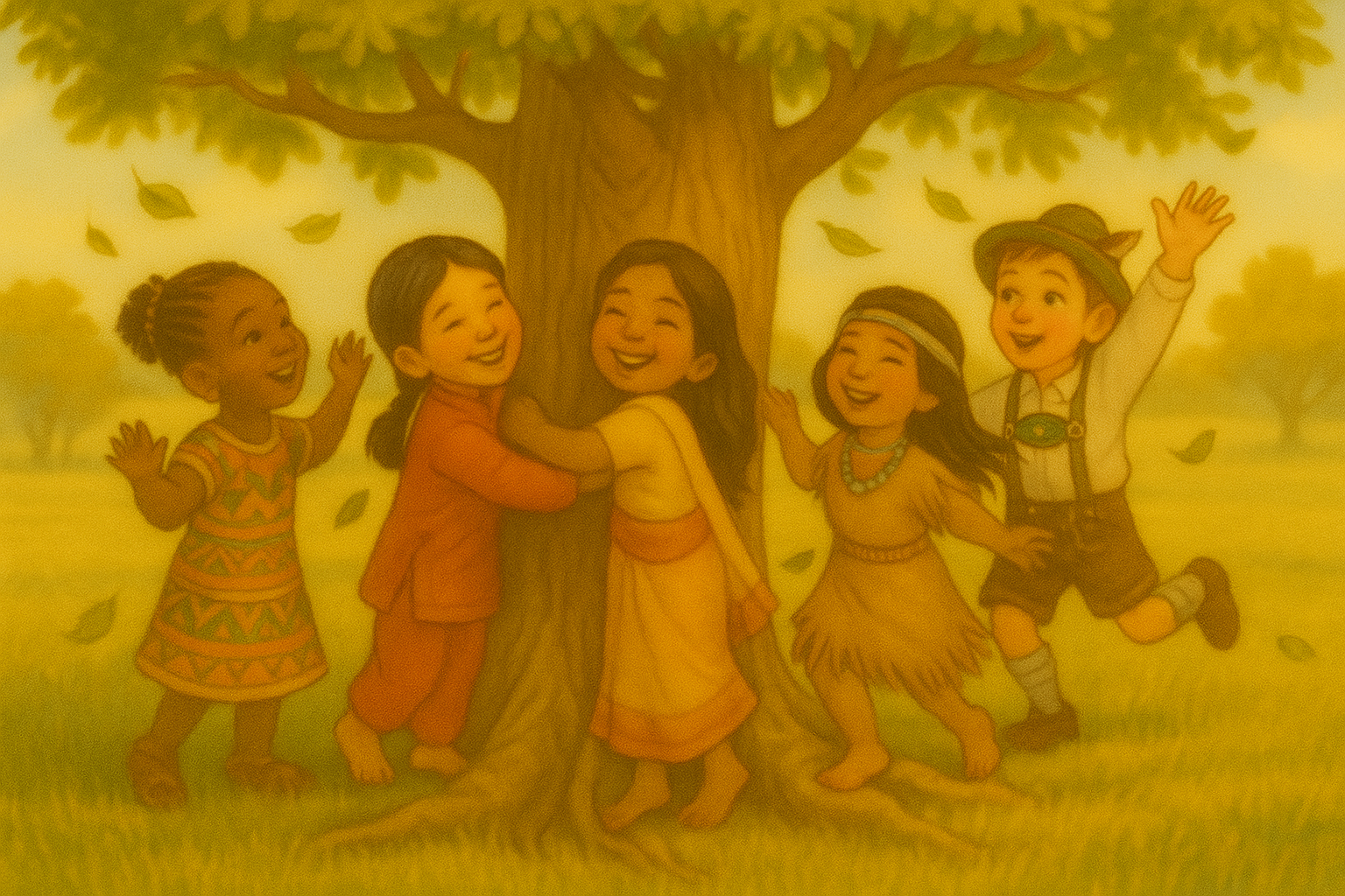 Tree Games from Around the World | Sprout Nature Explorer Series- Children from different cultures playing tree games under a large tree