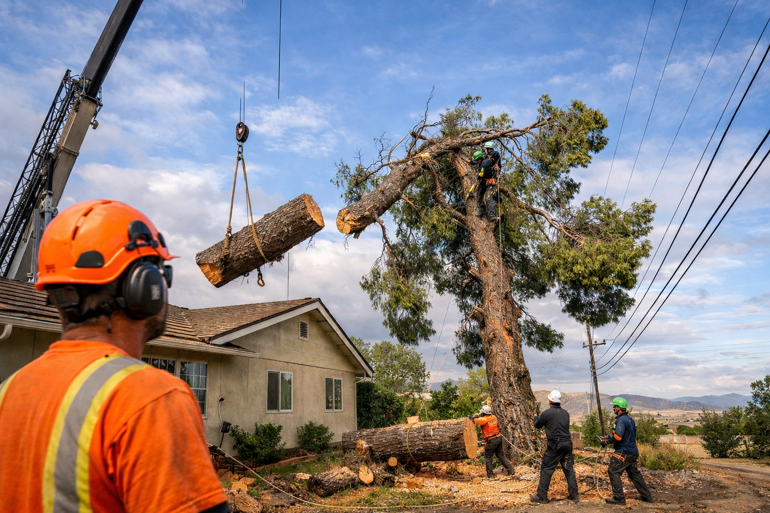 large tree removal Antelope Valley near house after storm damage