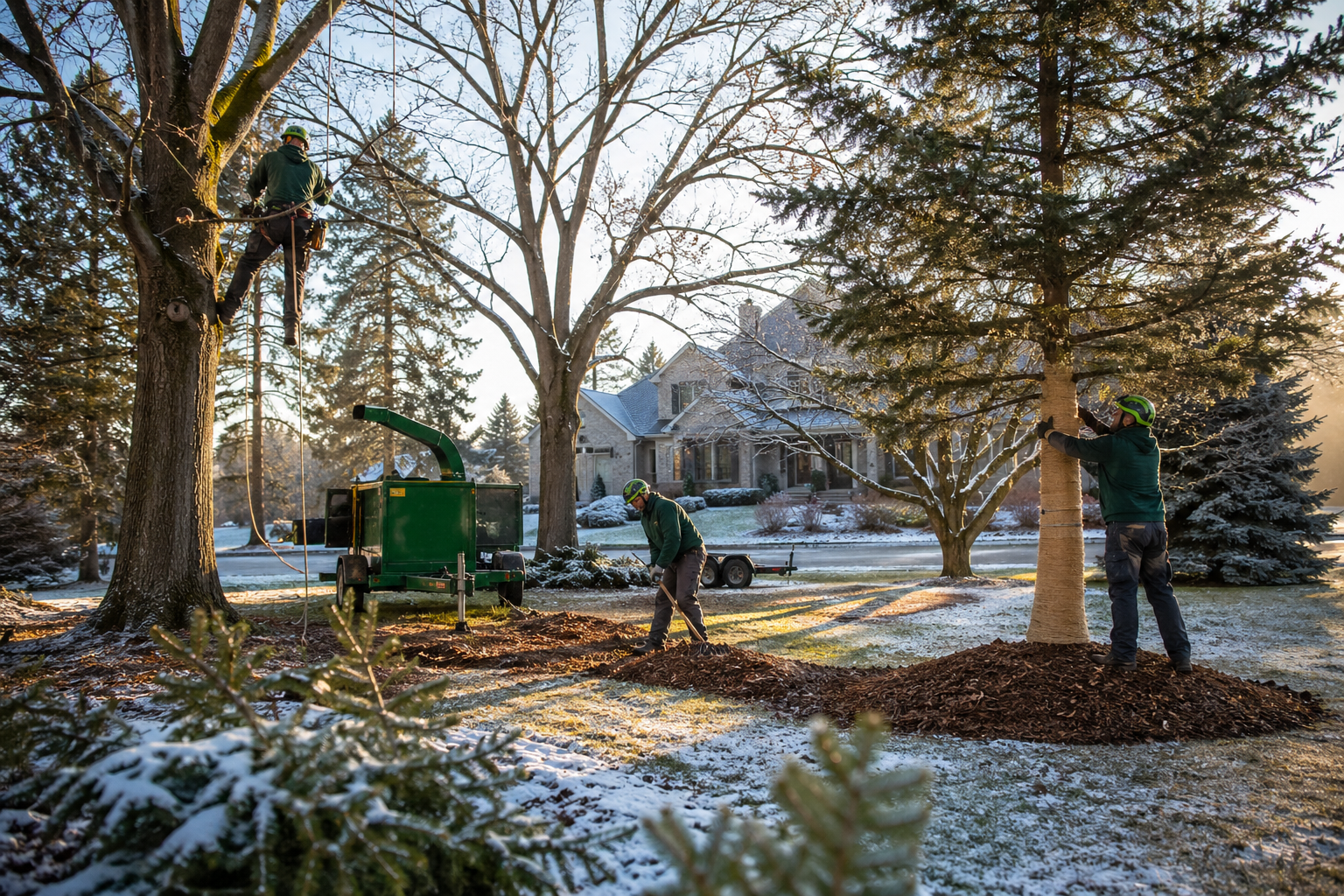 Winter tree preparation service by Tip Top Arborists including pruning and mulching