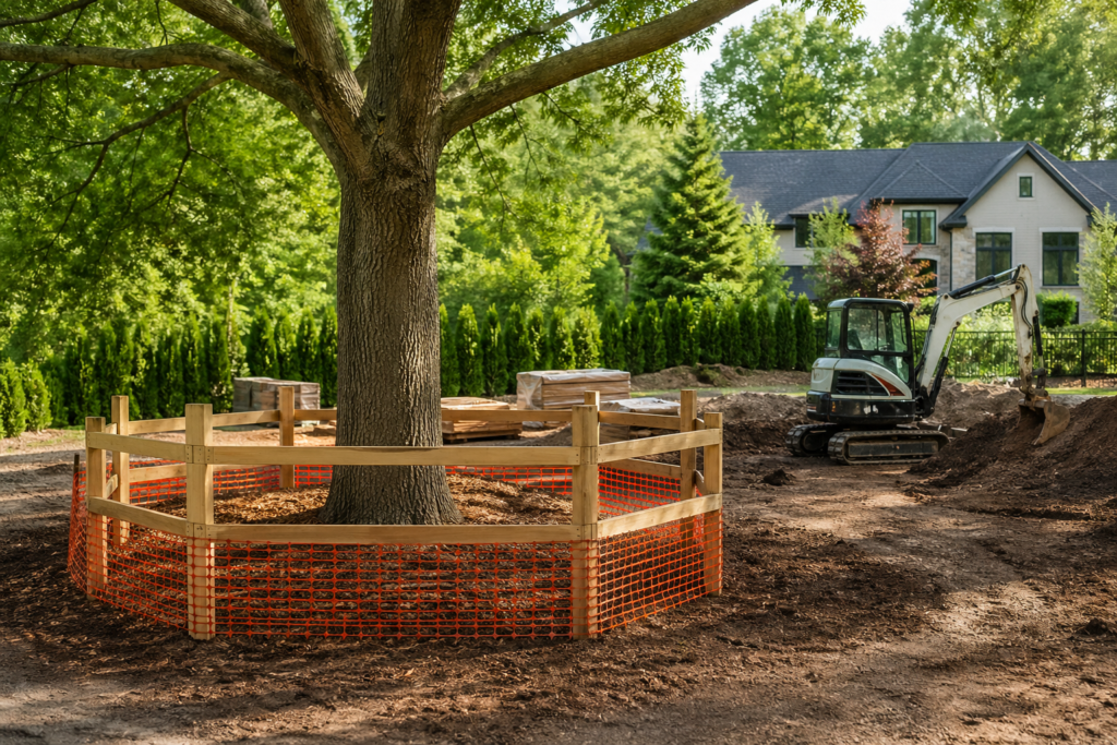 protect trees during landscaping projects with safety barriers